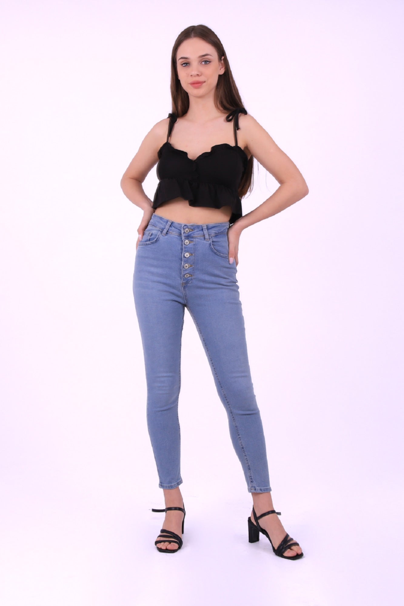 Önü 5 Düğmeli Skinny Kot Pantolon - Açık Mavi Kot - (30-36) - 6