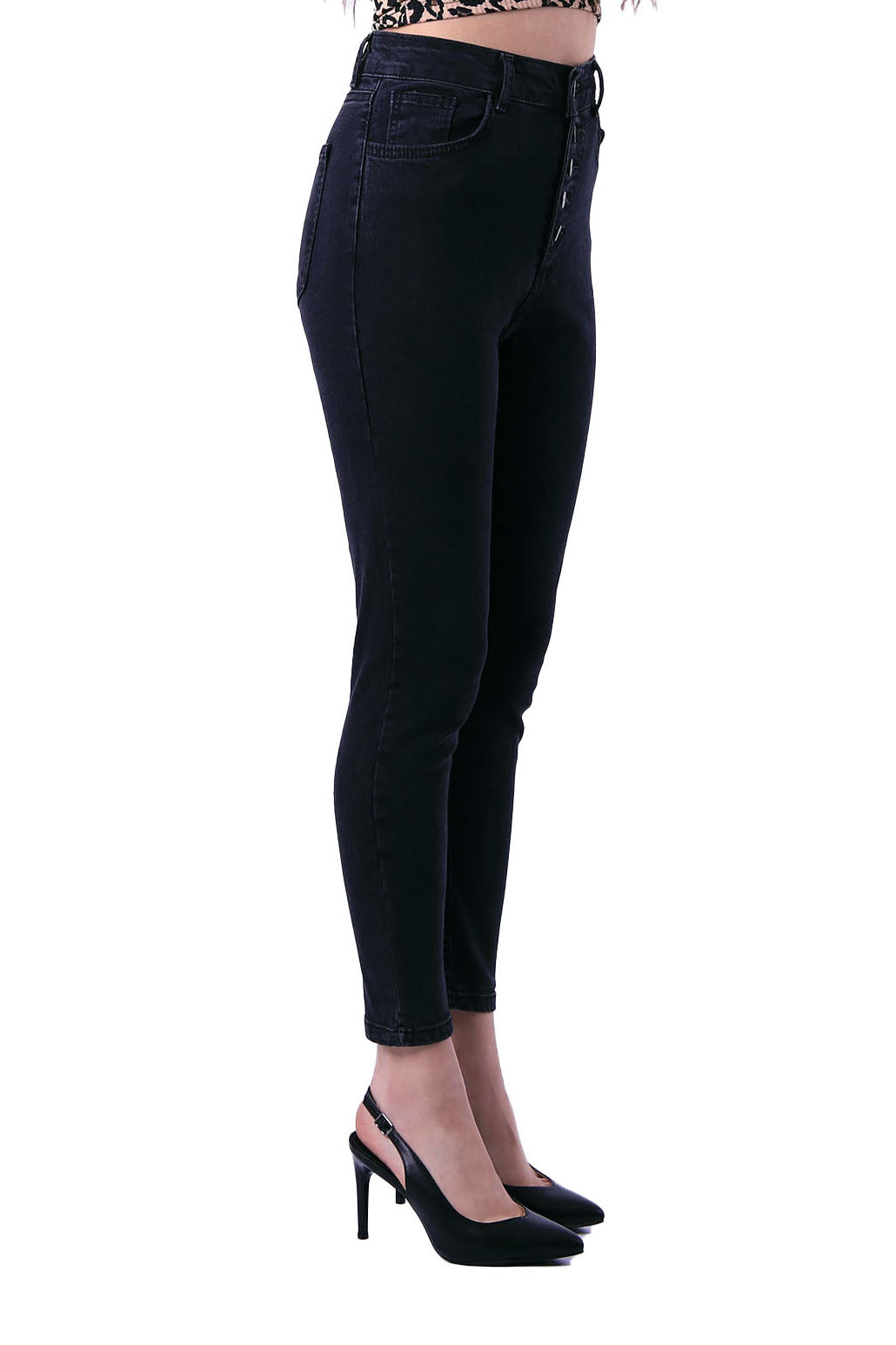 Önü 5 Düğmeli Skinny Kot Pantolon - Düz Antrasit - (26-31) - 3