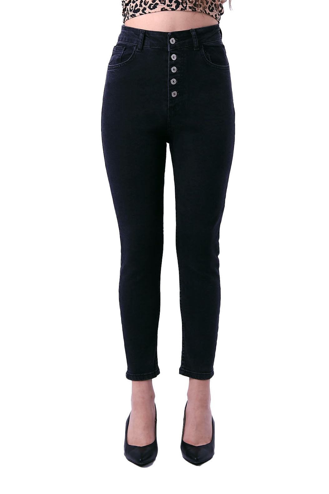 Önü 5 Düğmeli Skinny Kot Pantolon - Düz Antrasit - (28-33) - 2