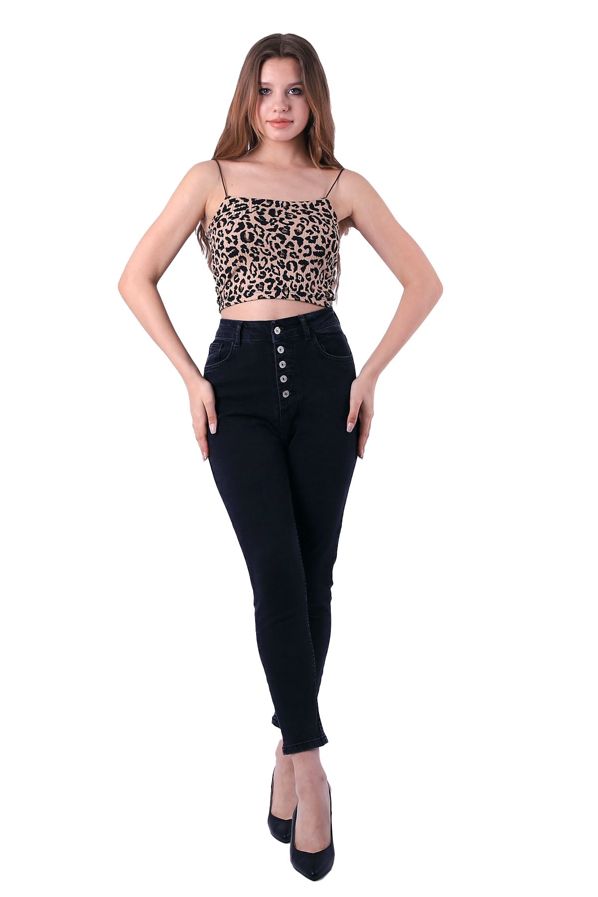 Önü 5 Düğmeli Skinny Kot Pantolon - Düz Antrasit - (28-33) - 5