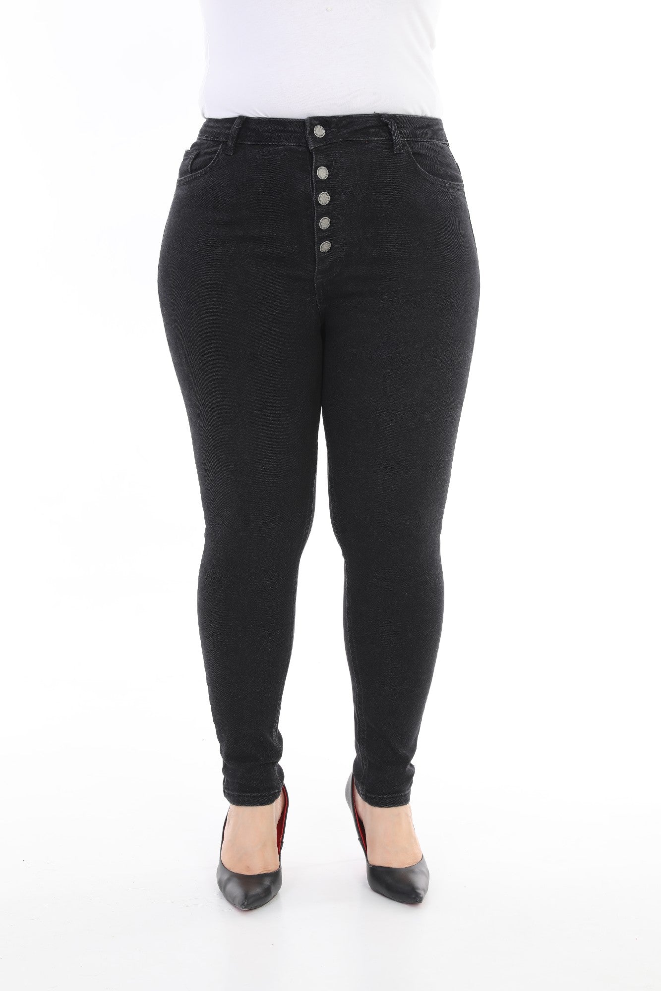Önü 5 Düğmeli Skinny Kot Pantolon - Düz Antrasit - (30-36) - 2