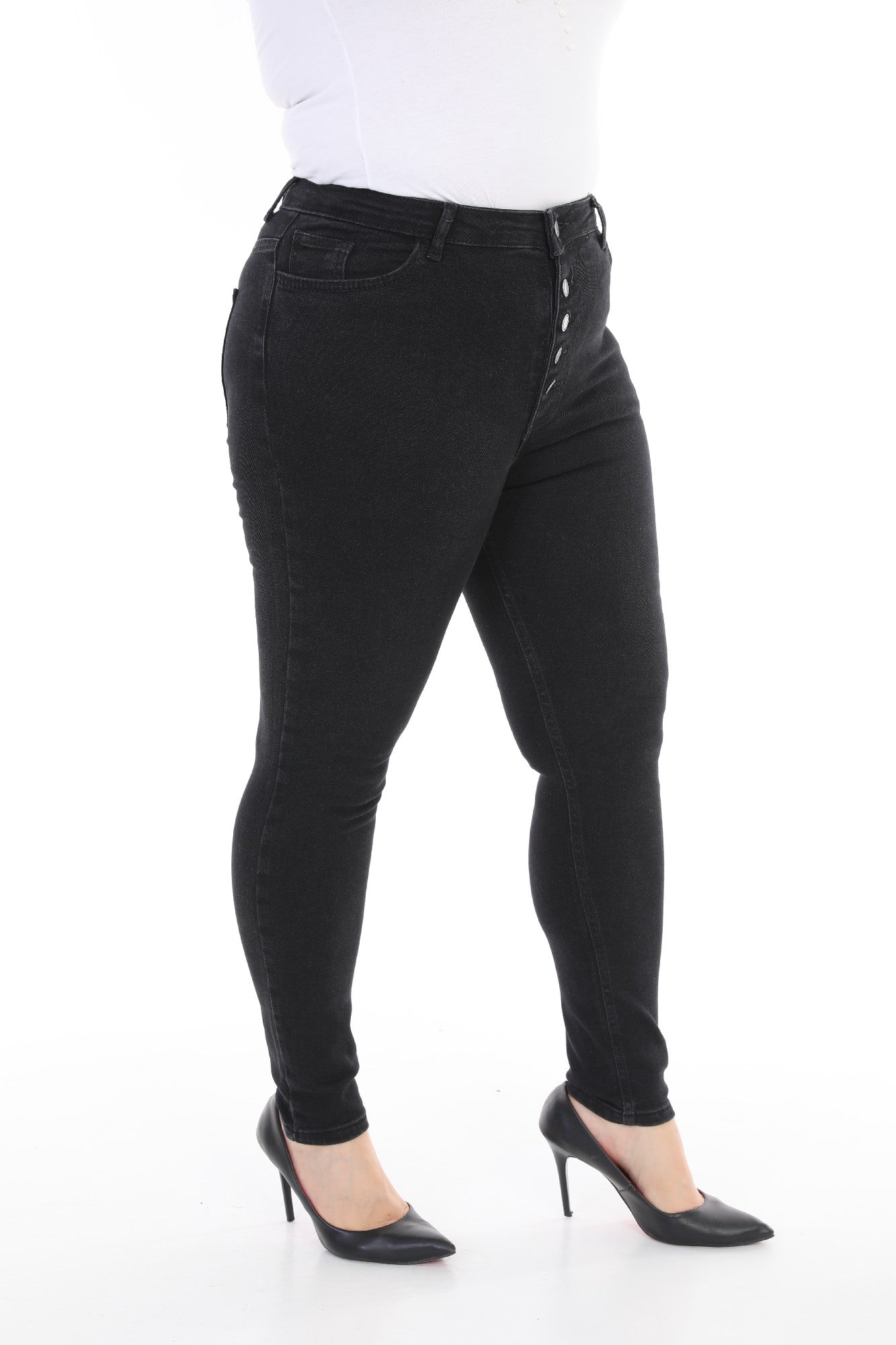 Önü 5 Düğmeli Skinny Kot Pantolon - Düz Antrasit - (30-36) - 3