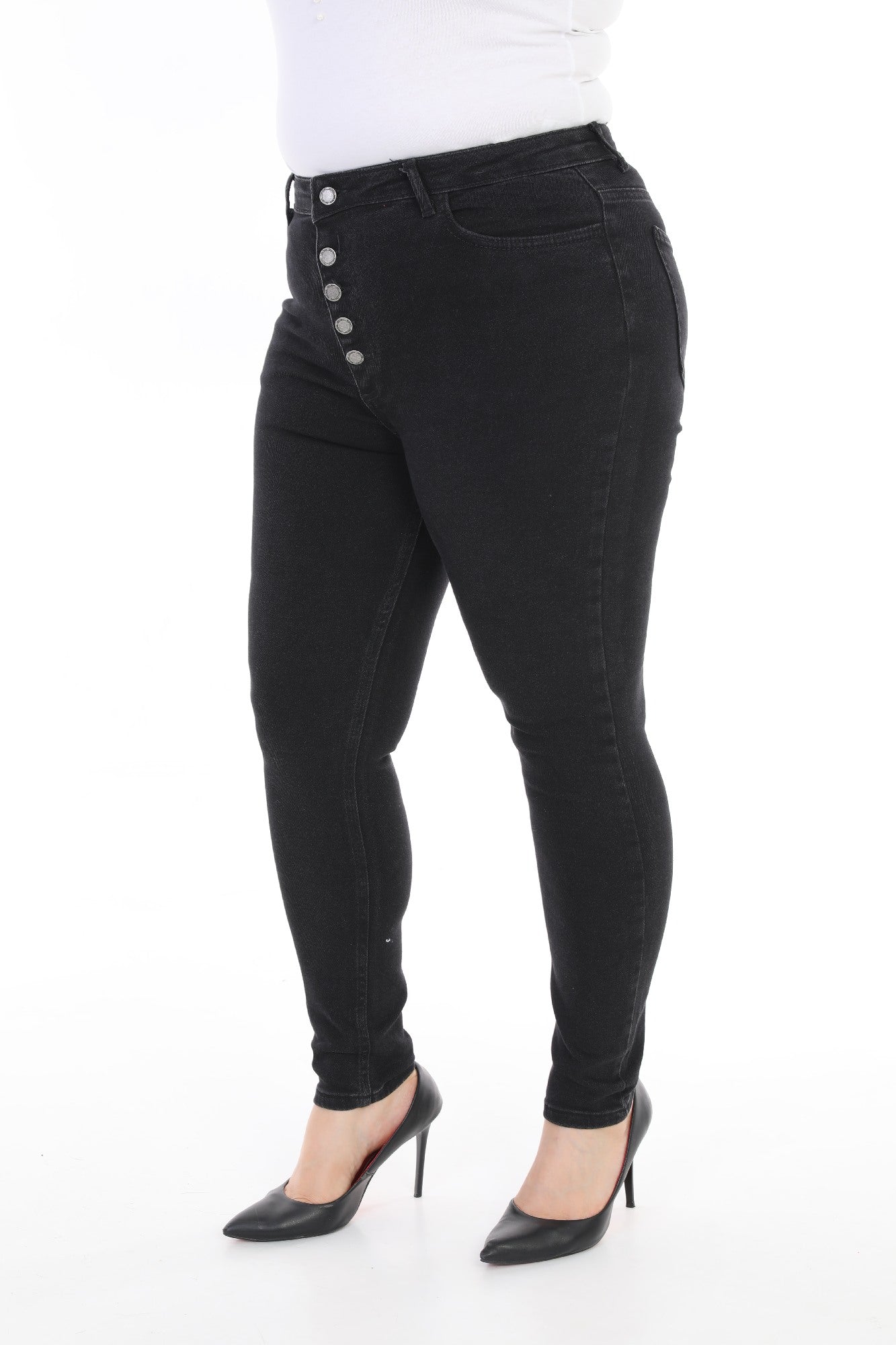 Önü 5 Düğmeli Skinny Kot Pantolon - Düz Antrasit - (30-36) - 4