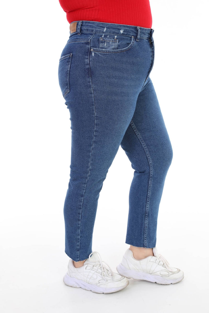 Dikişsiz Paça Mom Fit Kot Pantolon - Koyu Mavi Kot - (32-36) - 2