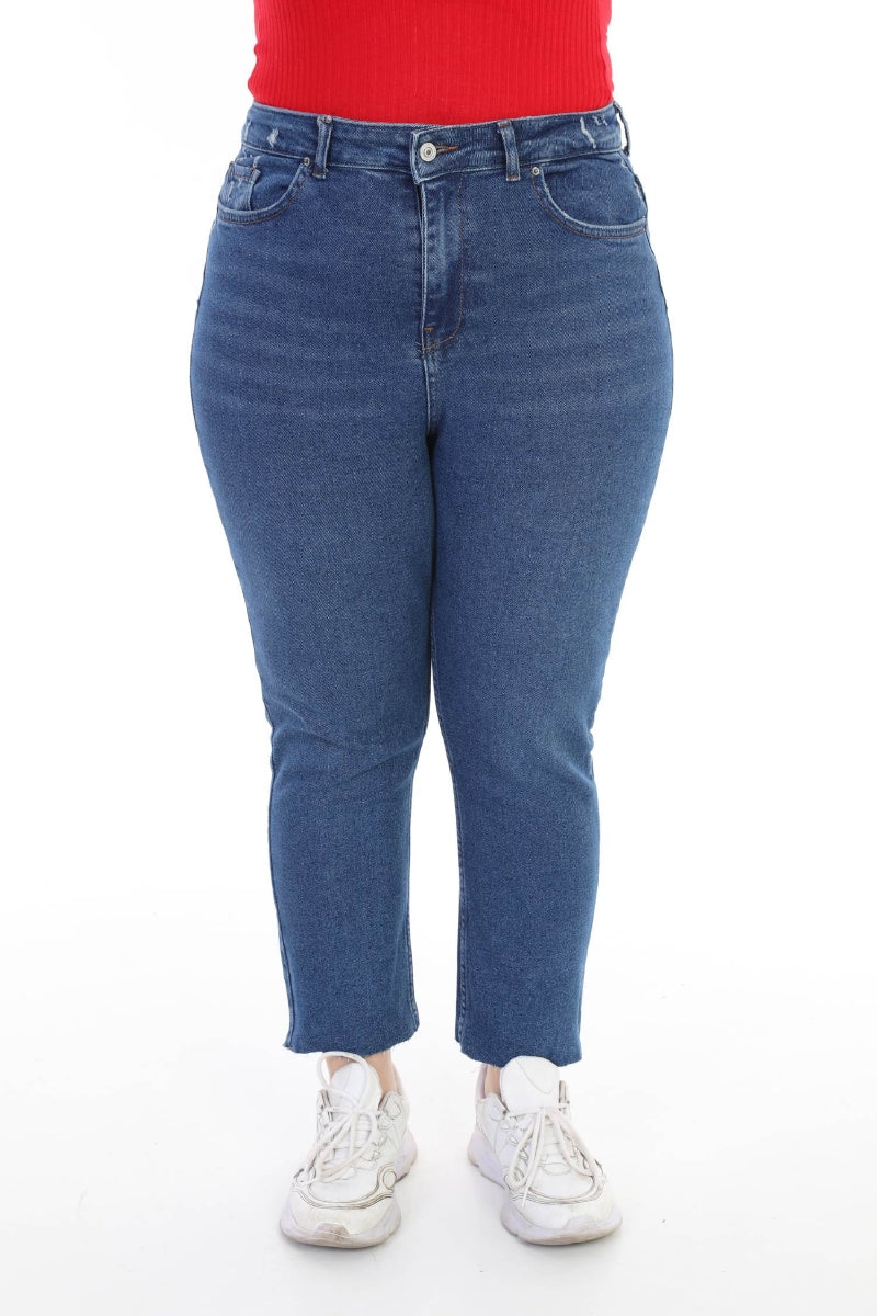 Dikişsiz Paça Mom Fit Kot Pantolon - Koyu Mavi Kot - (32-36) - 4