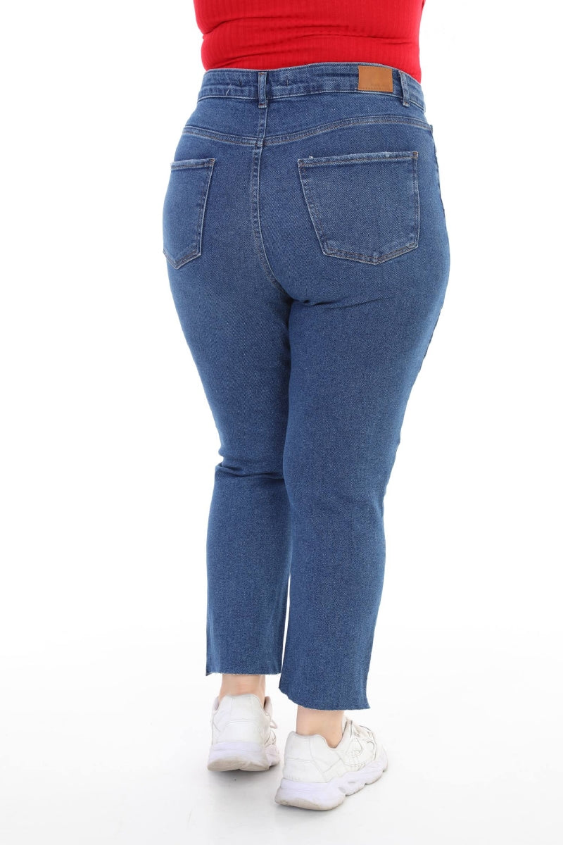 Dikişsiz Paça Mom Fit Kot Pantolon - Koyu Mavi Kot - (32-36) - 5