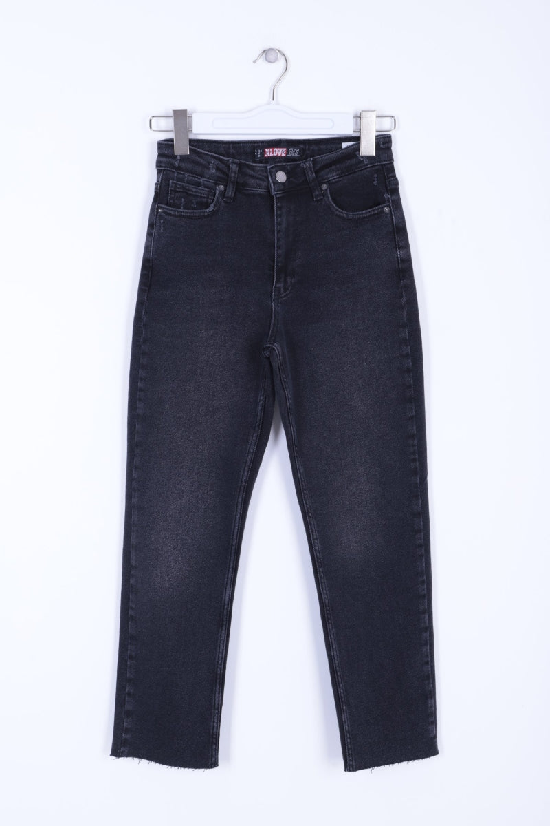 Dikişsiz Paça Mom Fit Kot Pantolon - Antrasit Kot - (26-29) - 6