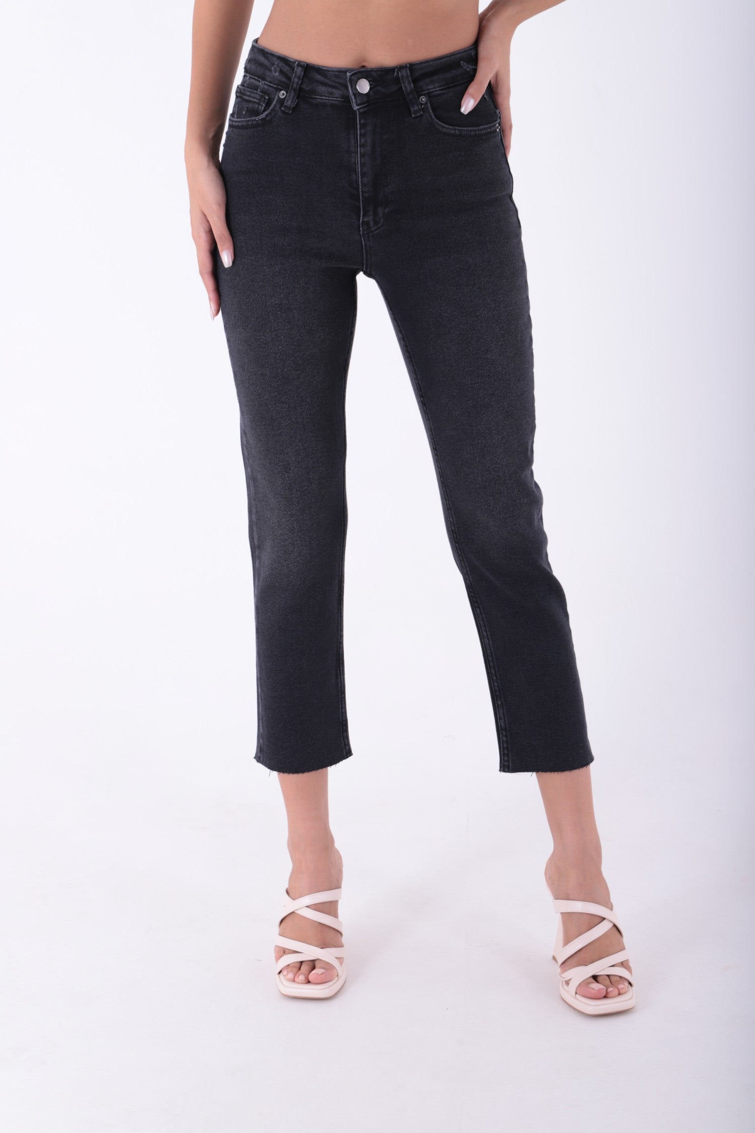 Dikişsiz Paça Mom Fit Kot Pantolon - Antrasit Kot - (28-33) - 2