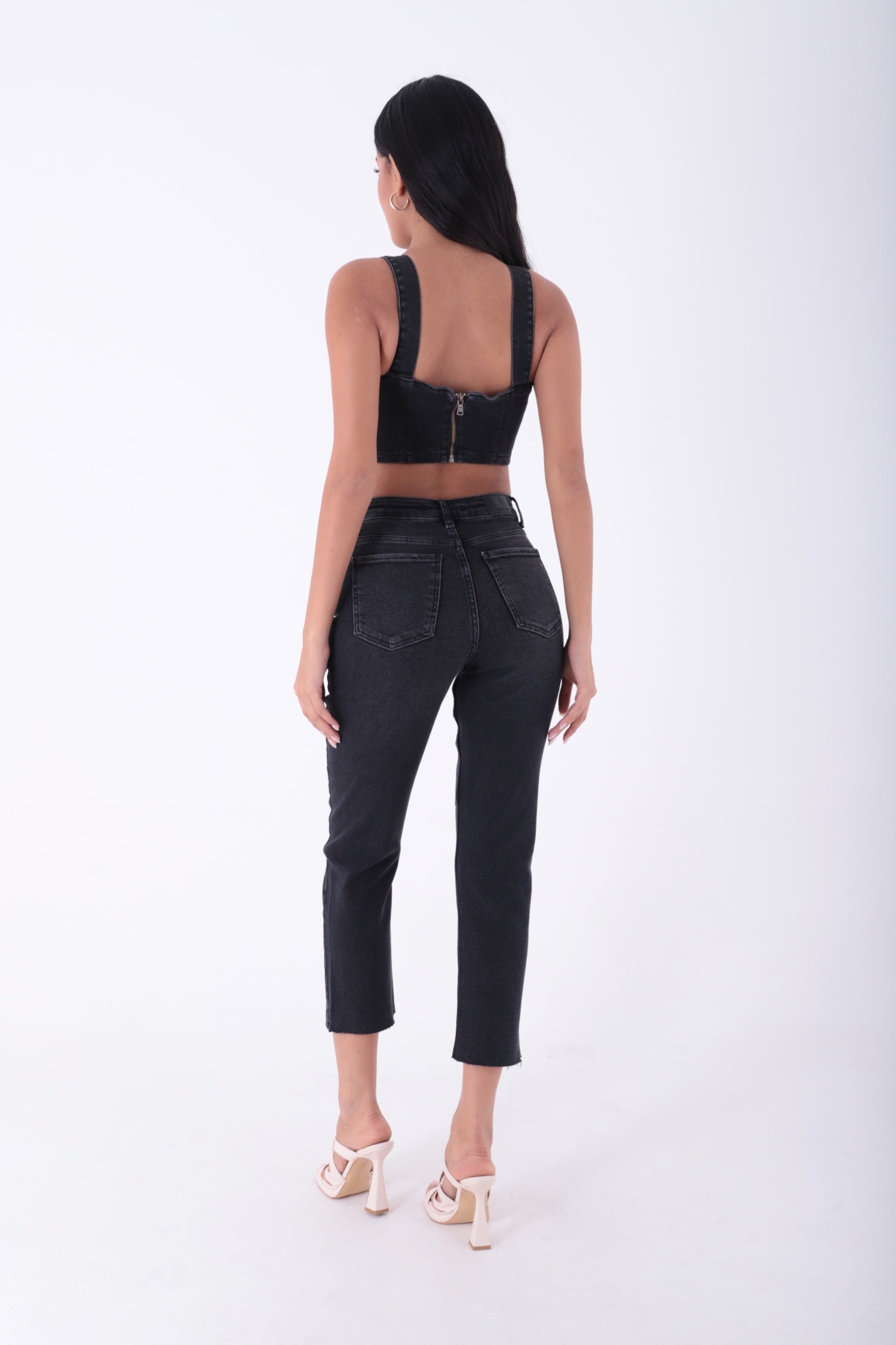 Dikişsiz Paça Mom Fit Kot Pantolon - Antrasit Kot - (28-33) - 3