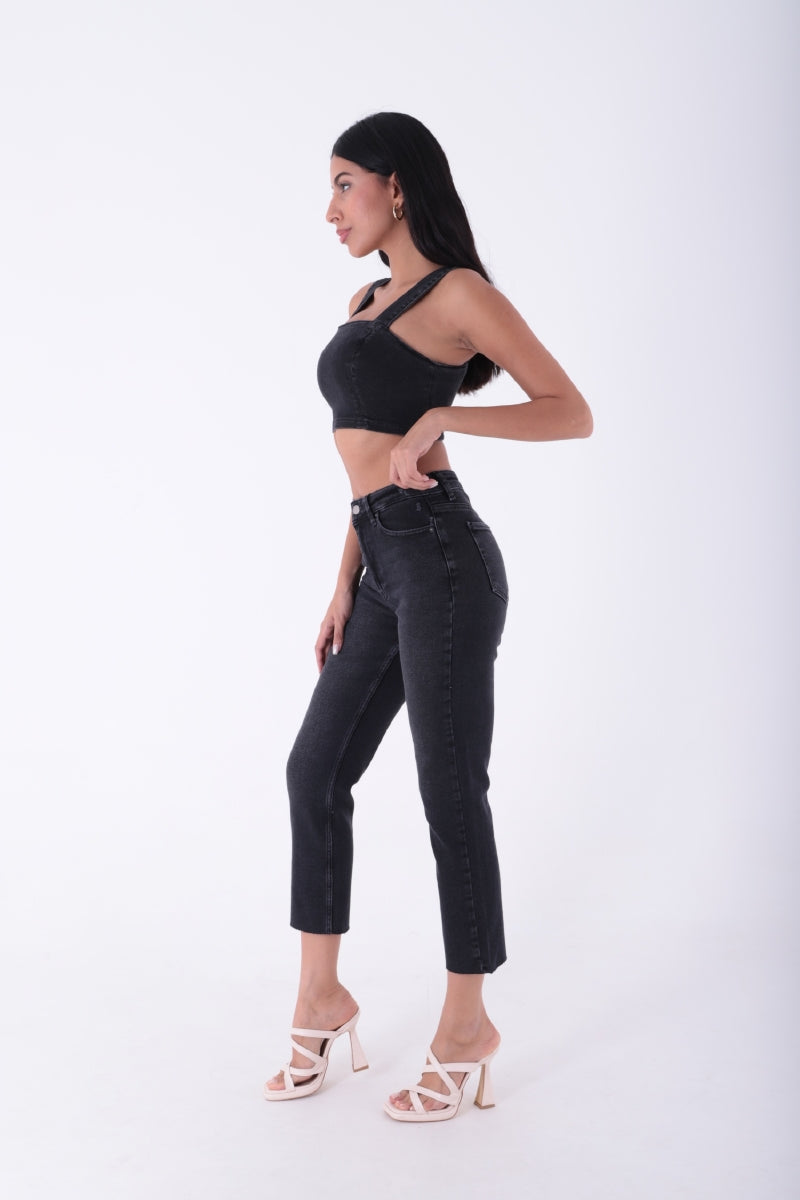 Dikişsiz Paça Mom Fit Kot Pantolon - Antrasit Kot - (32-36) - 4
