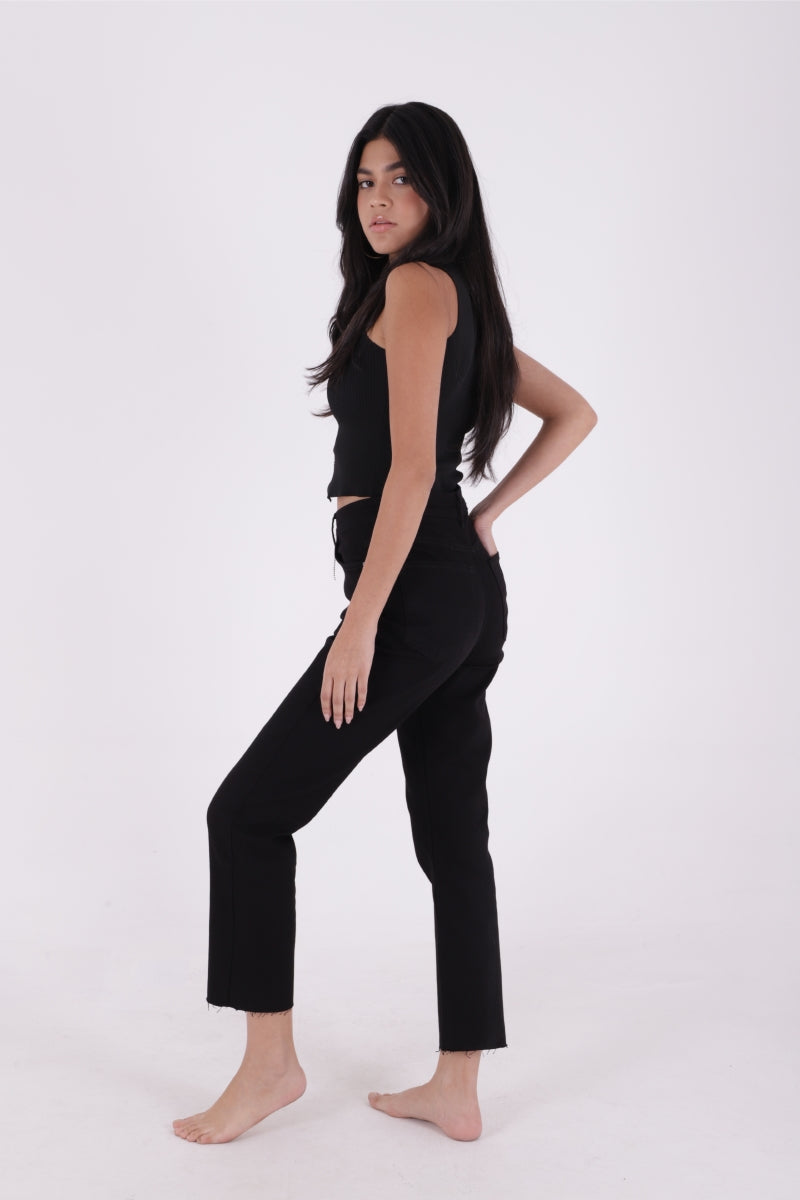 Dikişsiz Paça Mom Fit Kot Pantolon - Siyah - (24-25-6) - 3