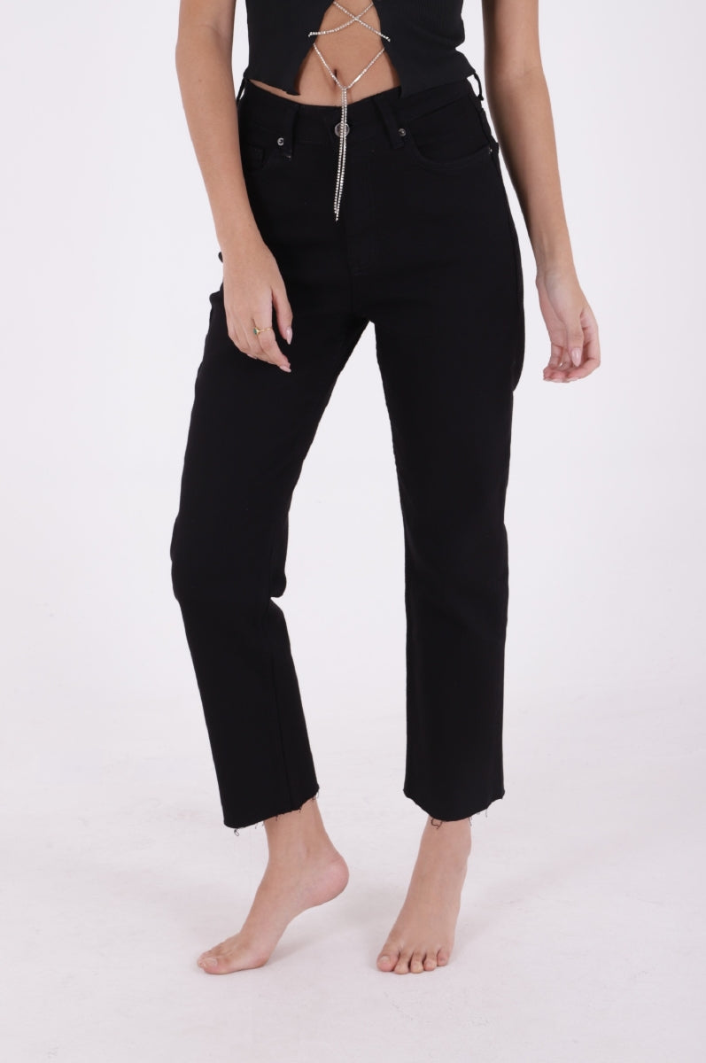 Dikişsiz Paça Mom Fit Kot Pantolon - Siyah - (32-36) - 4