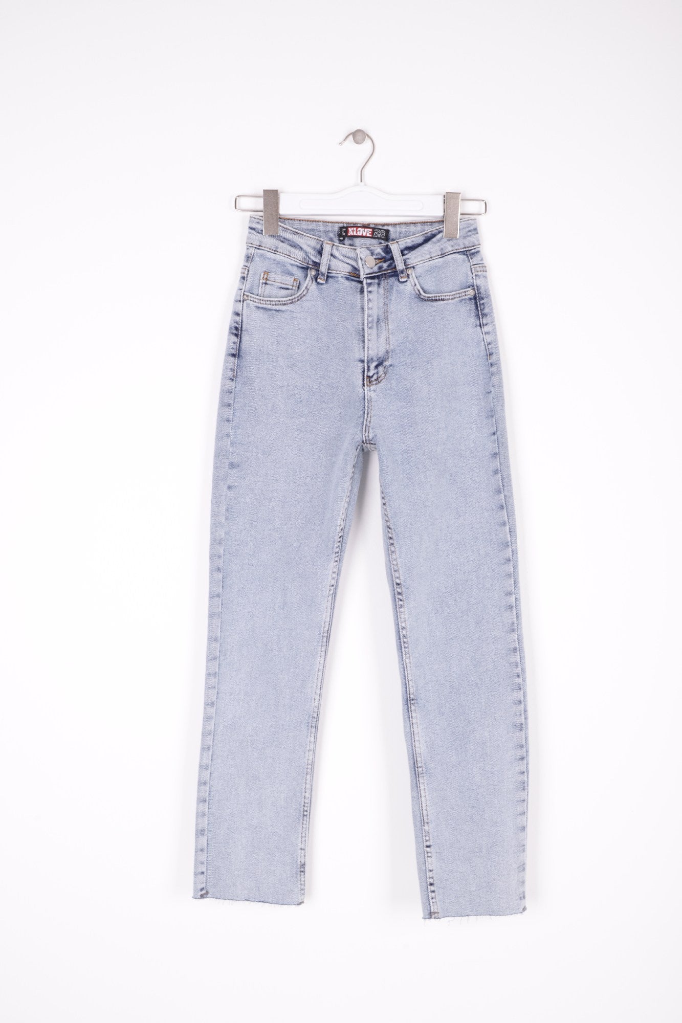 Dikişsiz Paça Mom Fit Kot Pantolon - Kar Yıkama Açık Mavi - (26-28) - 6