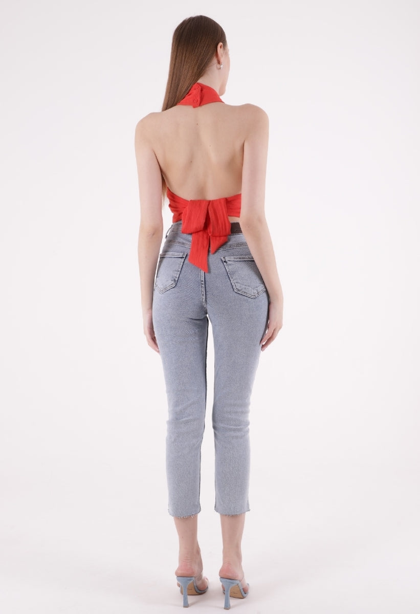 Dikişsiz Paça Mom Fit Kot Pantolon - Kar Yıkama Açık Mavi - (26-29) - 3