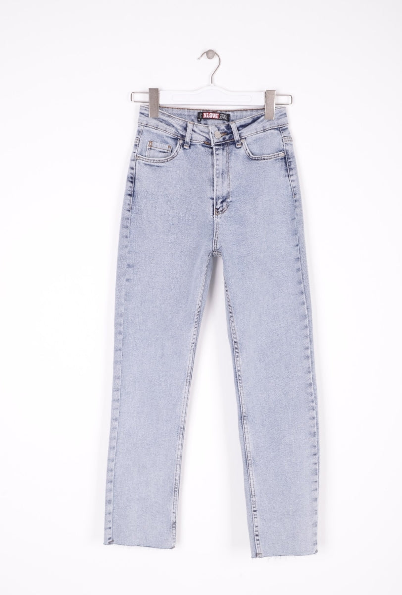 Dikişsiz Paça Mom Fit Kot Pantolon - Kar Yıkama Açık Mavi - (26-29) - 6