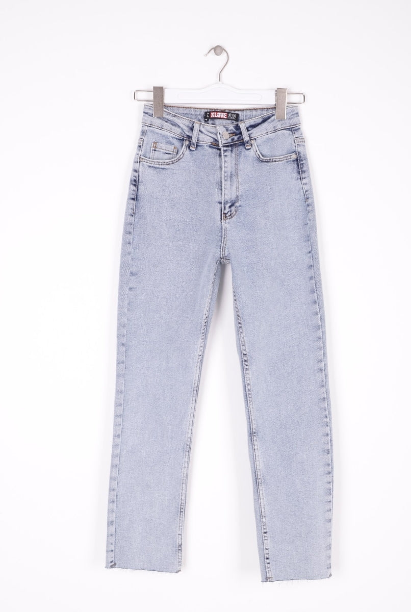 Dikişsiz Paça Mom Fit Kot Pantolon - Kar Yıkama Açık Mavi - (32-36) - 6