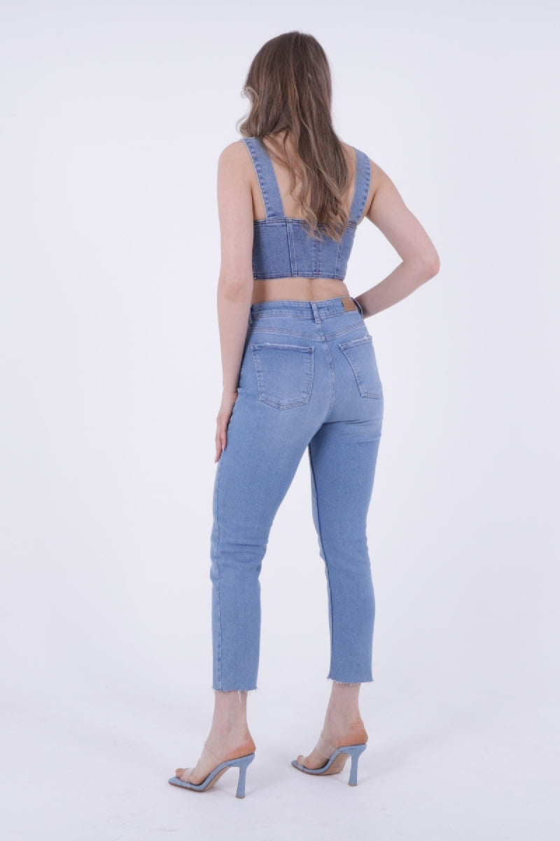 Dikişsiz Paça Mom Fit Kot Pantolon - Açık Mavi Kot - (26-29) - 5