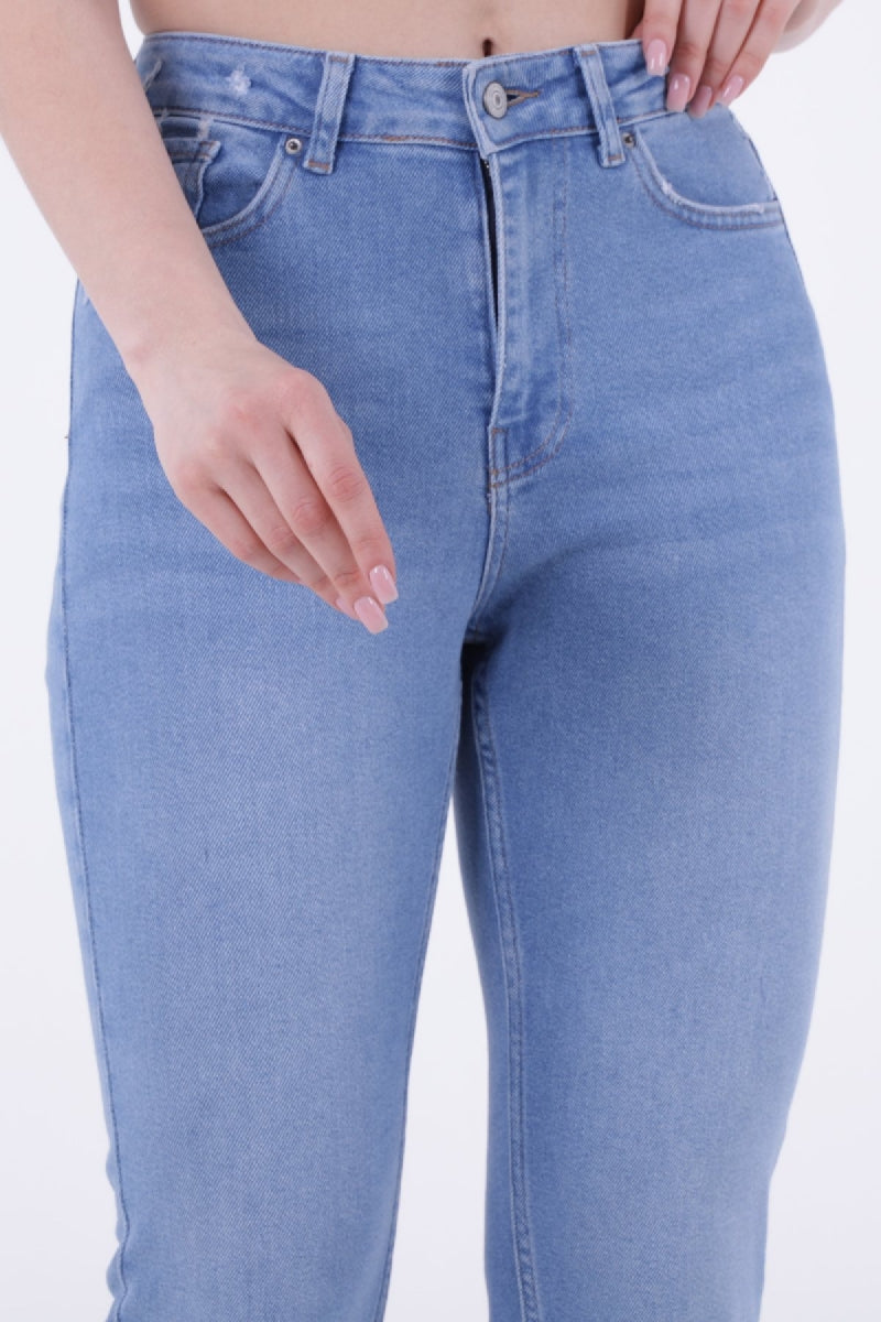 Dikişsiz Paça Mom Fit Kot Pantolon - Açık Mavi Kot - (26-29) - 6