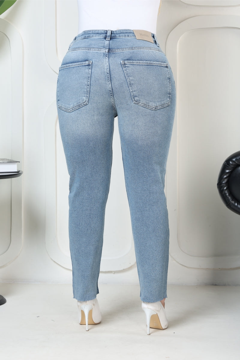 Dikişsiz Paça Mom Fit Kot Pantolon - Açık Mavi Kot - (32-36) - 5