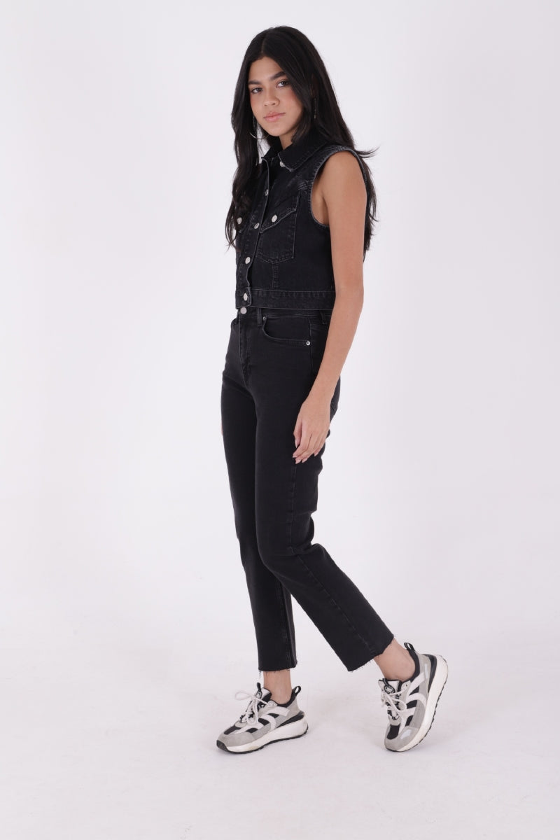 Dikişsiz Paça Mom Fit Kot Pantolon - Düz Antrasit - (26-29) - 3