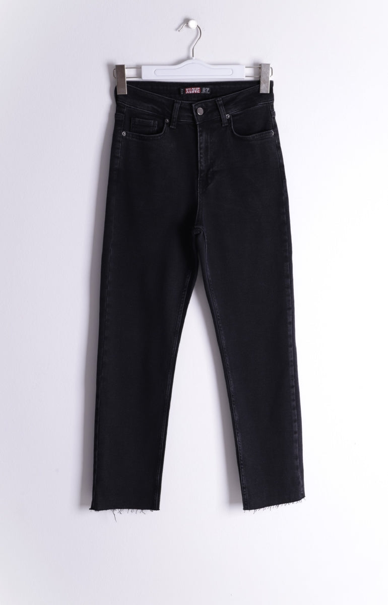 Dikişsiz Paça Mom Fit Kot Pantolon - Düz Antrasit - (26-31) - 6