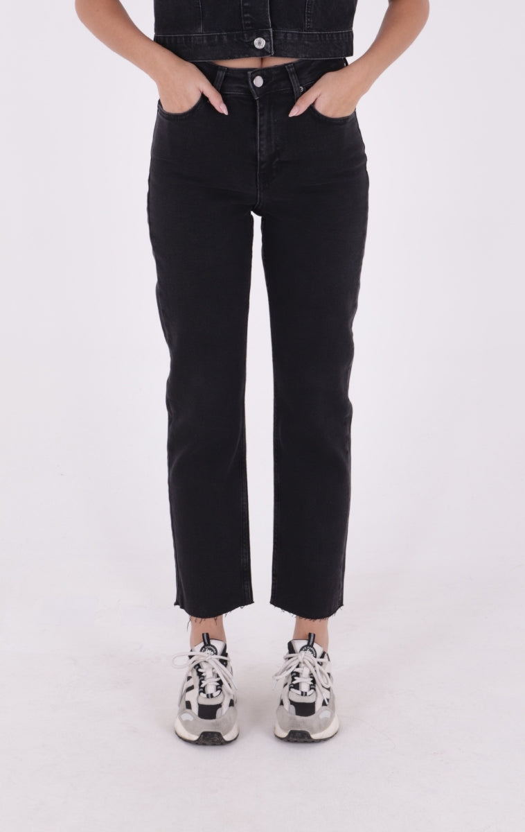 Dikişsiz Paça Mom Fit Kot Pantolon - Düz Antrasit - (28-33) - 2