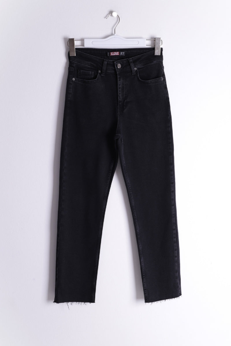 Dikişsiz Paça Mom Fit Kot Pantolon - Düz Antrasit - (31-33) - 6