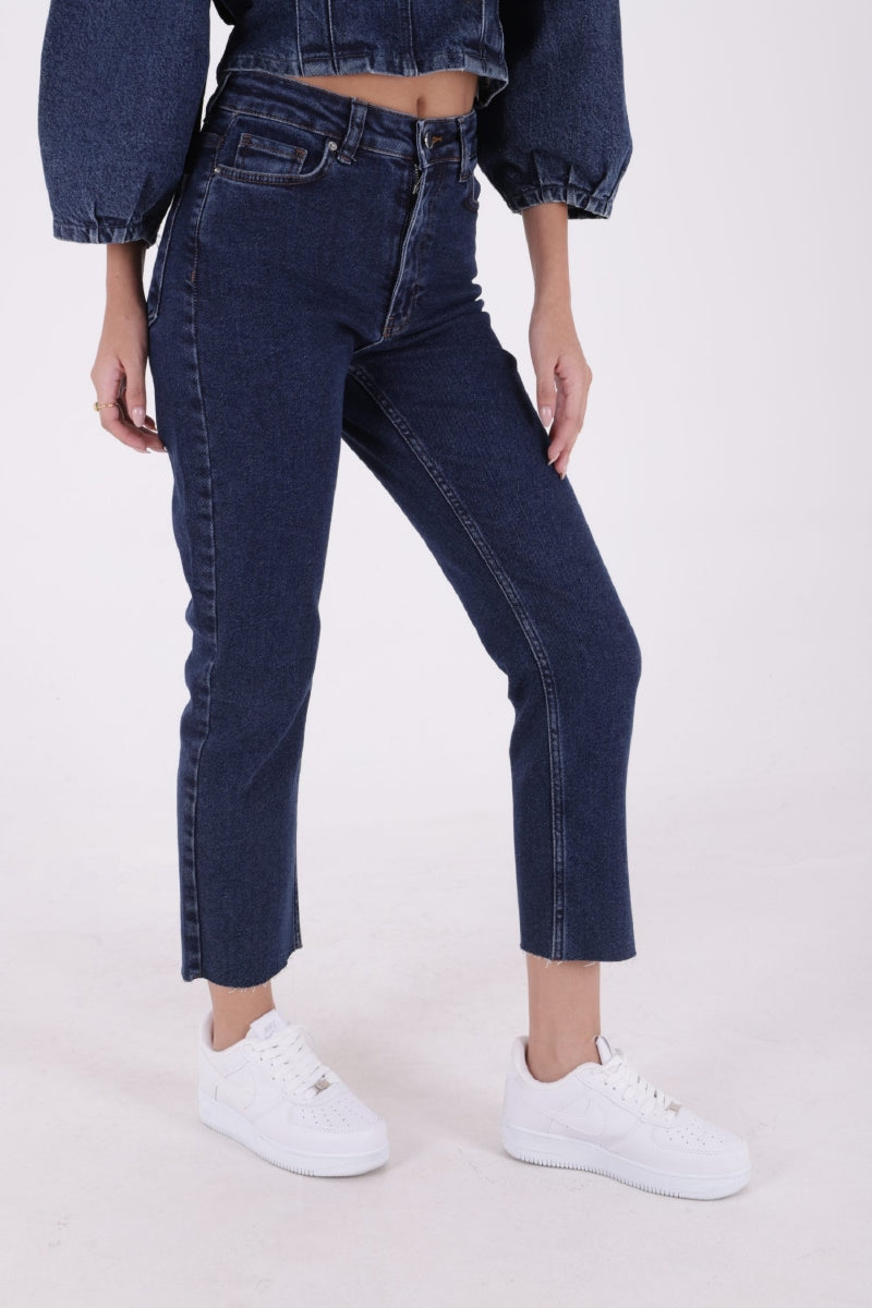 Dikişsiz Paça Mom Fit Kot Pantolon - Düz Koyu Rins - (26-29) - 2