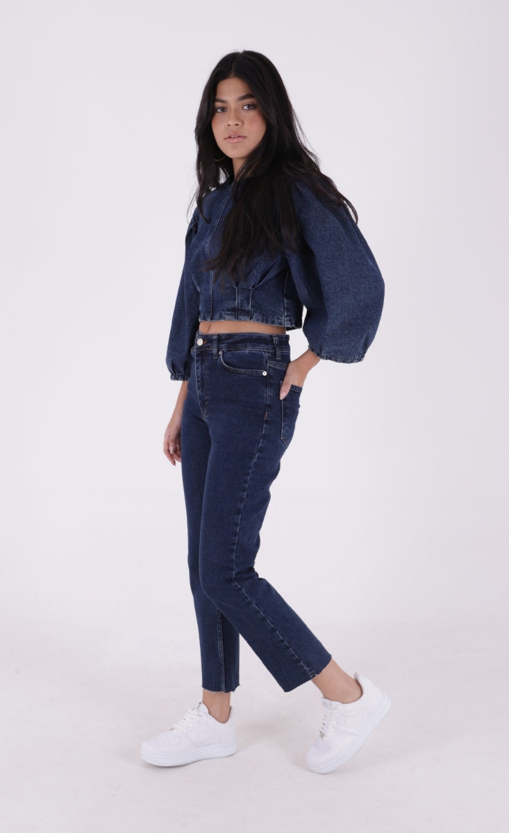 Dikişsiz Paça Mom Fit Kot Pantolon - Düz Koyu Rins - (26-29) - 3
