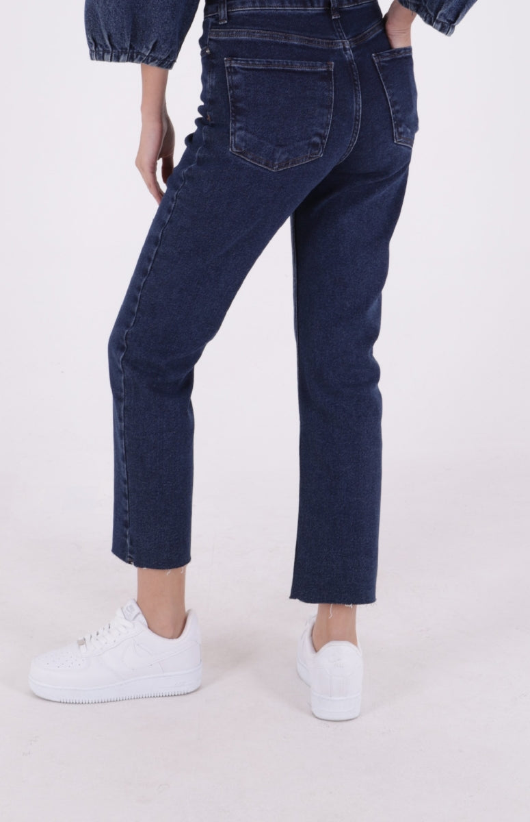Dikişsiz Paça Mom Fit Kot Pantolon - Düz Koyu Rins - (26-29) - 5