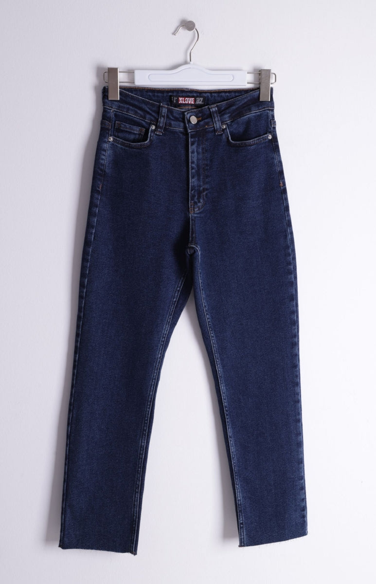 Dikişsiz Paça Mom Fit Kot Pantolon - Düz Koyu Rins - (26-31) - 6