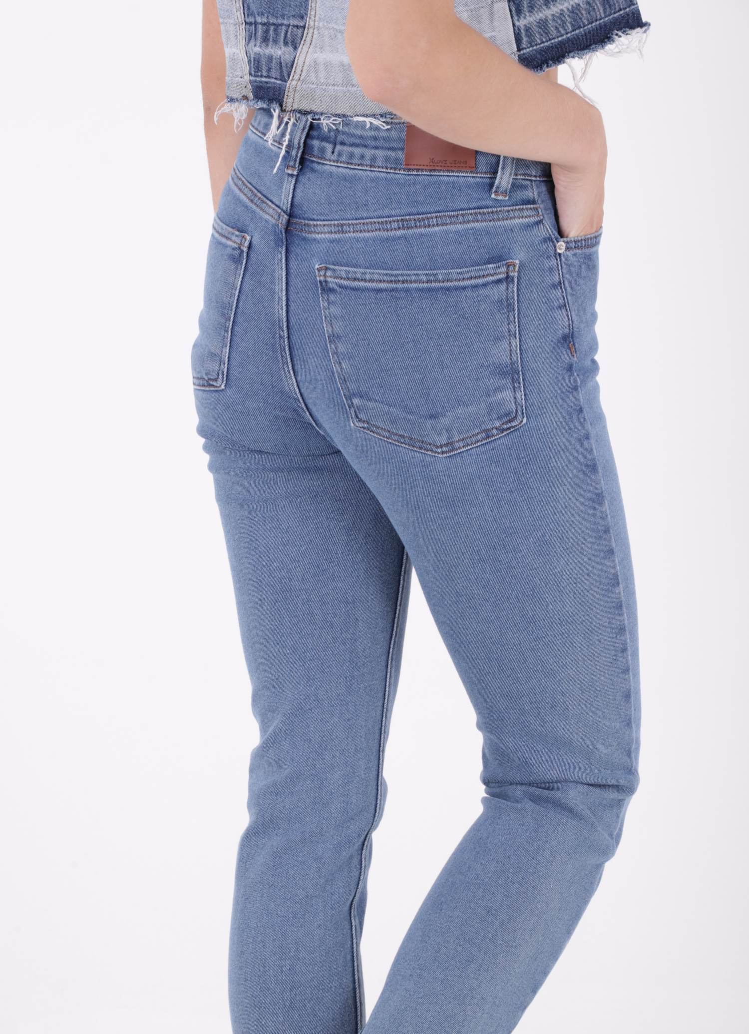 Dikişsiz Paça Mom Fit Kot Pantolon - Düz Orta Mavi Rins - (26-29) - 5