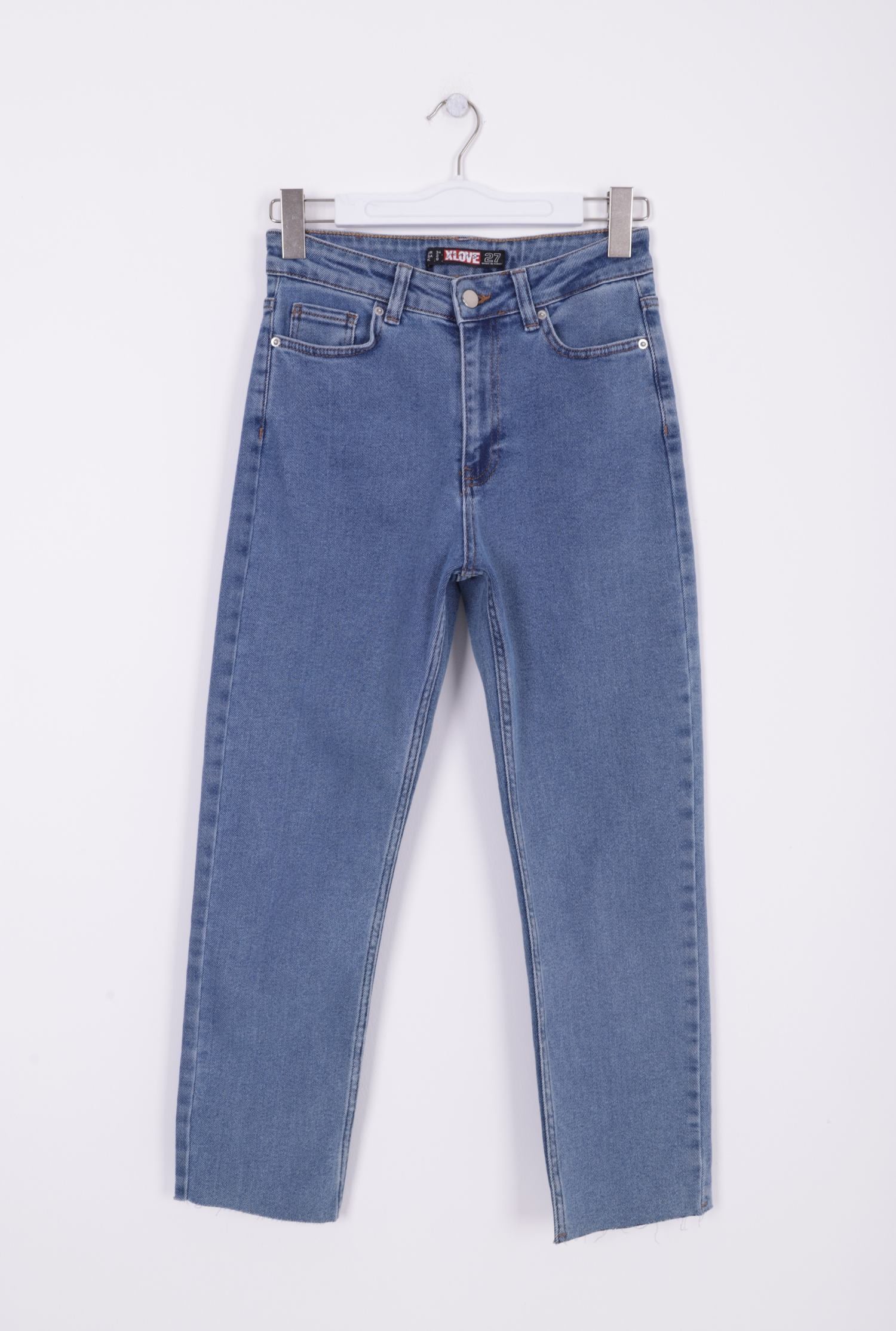 Dikişsiz Paça Mom Fit Kot Pantolon - Düz Orta Mavi Rins - (26-29) - 6