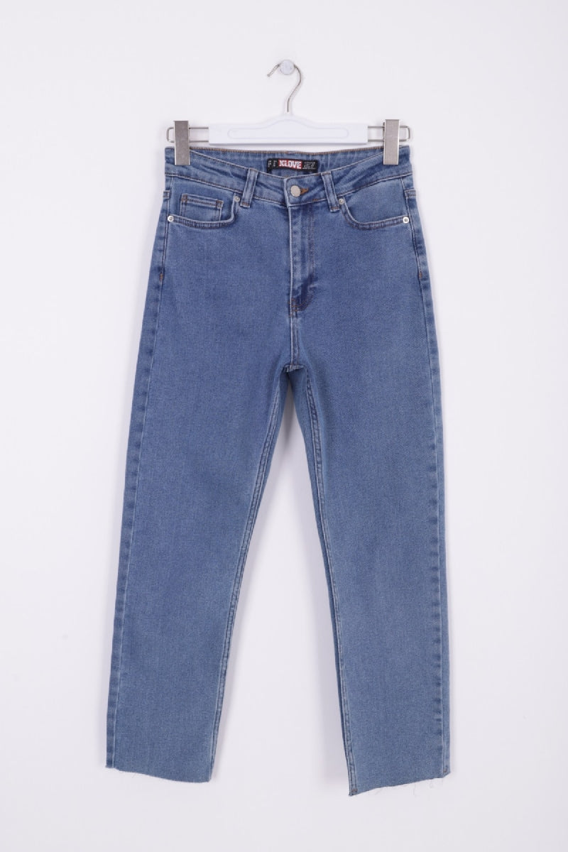 Dikişsiz Paça Mom Fit Kot Pantolon - Düz Orta Mavi Rins - (32-36) - 6