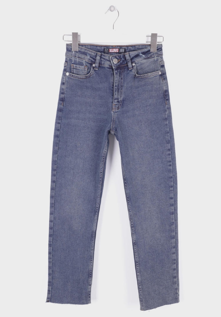 Dikişsiz Paça Mom Fit Kot Pantolon - Koyu Mavi Kar Yıkama Tintli - (26-28) - 6