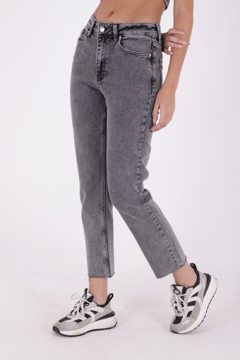 Dikişsiz Paça Mom Fit Kot Pantolon - Gri Kar Yıkama - (26-31) - 6