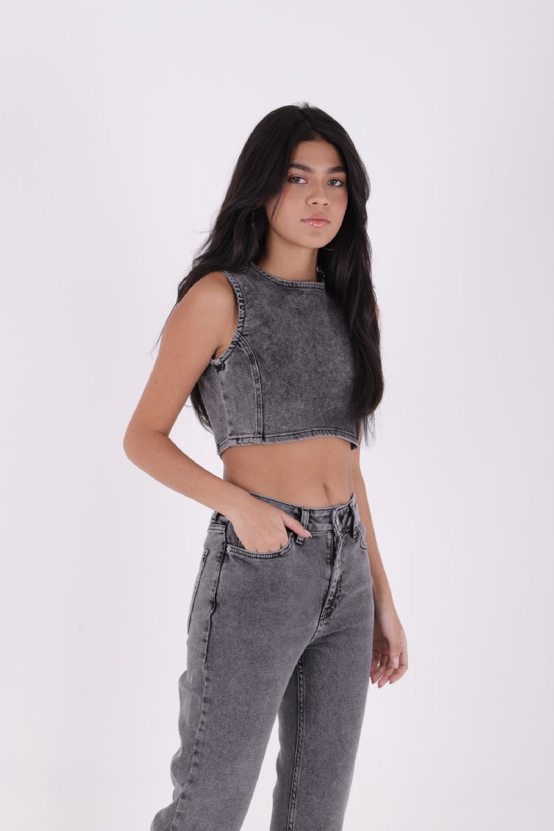 Dikişsiz Paça Mom Fit Kot Pantolon - Gri Kar Yıkama - (30-33) - 3