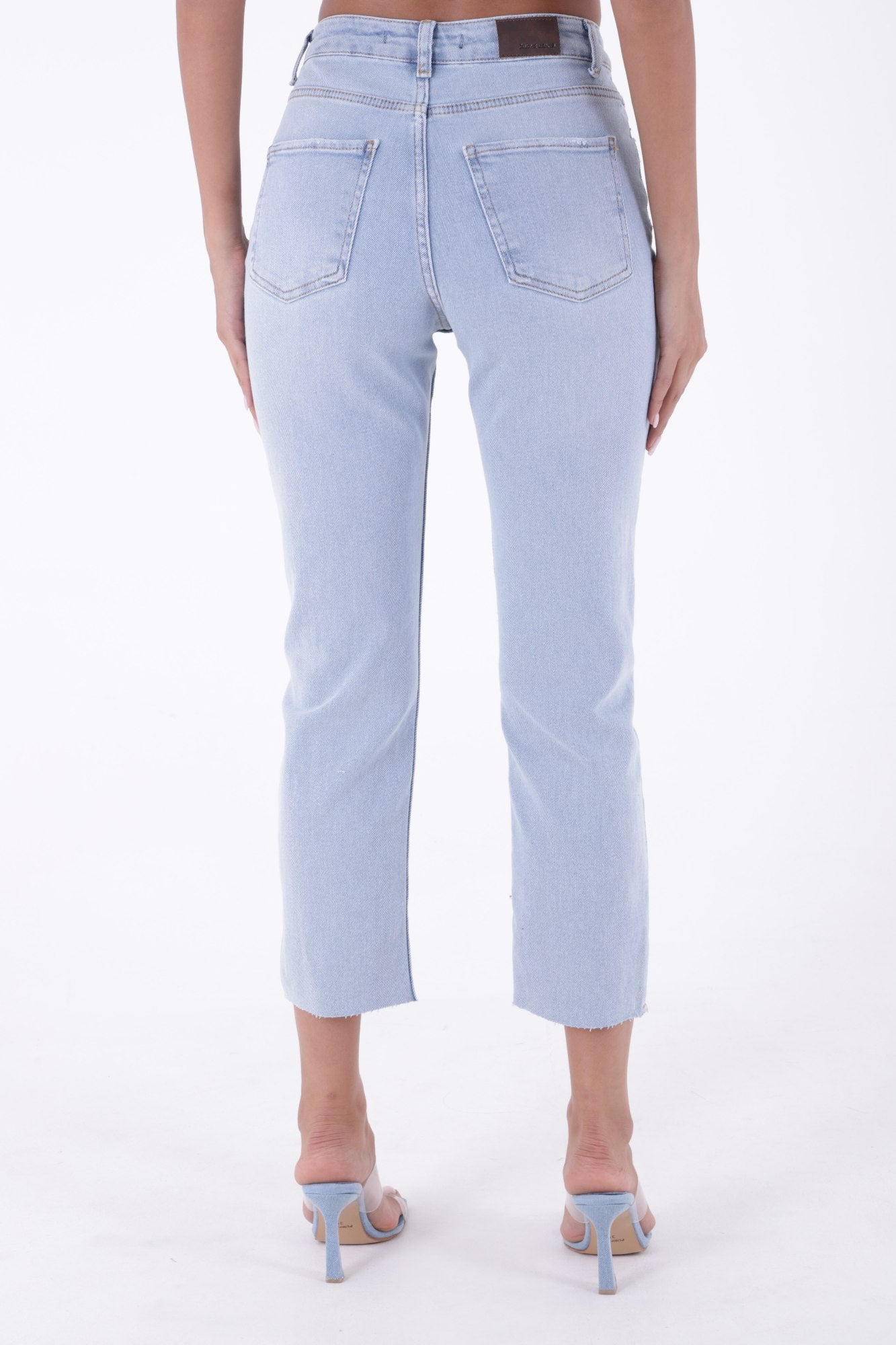Dikişsiz Paça Mom Fit Kot Pantolon - Buz Mavisi ve Tintli - (26-31) - 5