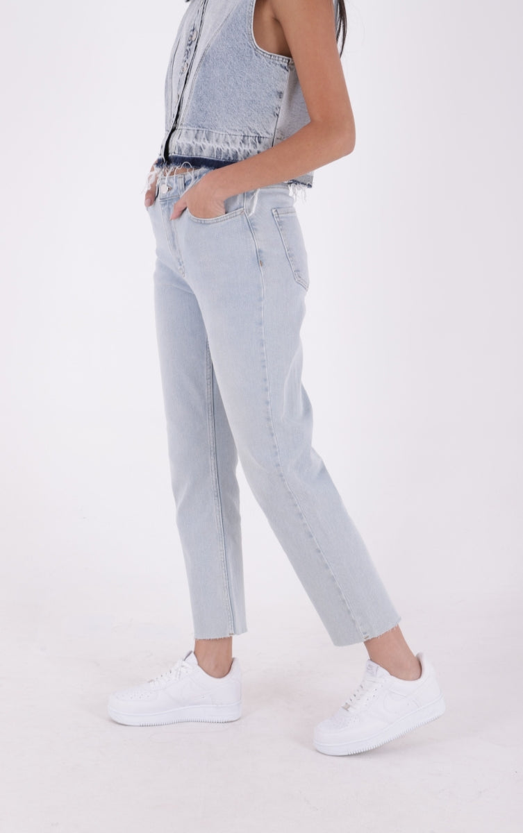 Dikişsiz Paça Mom Fit Kot Pantolon - Buz Mavisi ve Tintli - (28-33) - 2