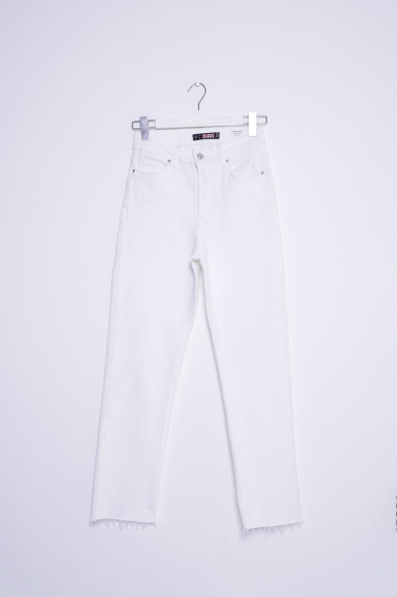 Dikişsiz Paça Mom Fit Kot Pantolon - Beyaz - (32-36) - 5