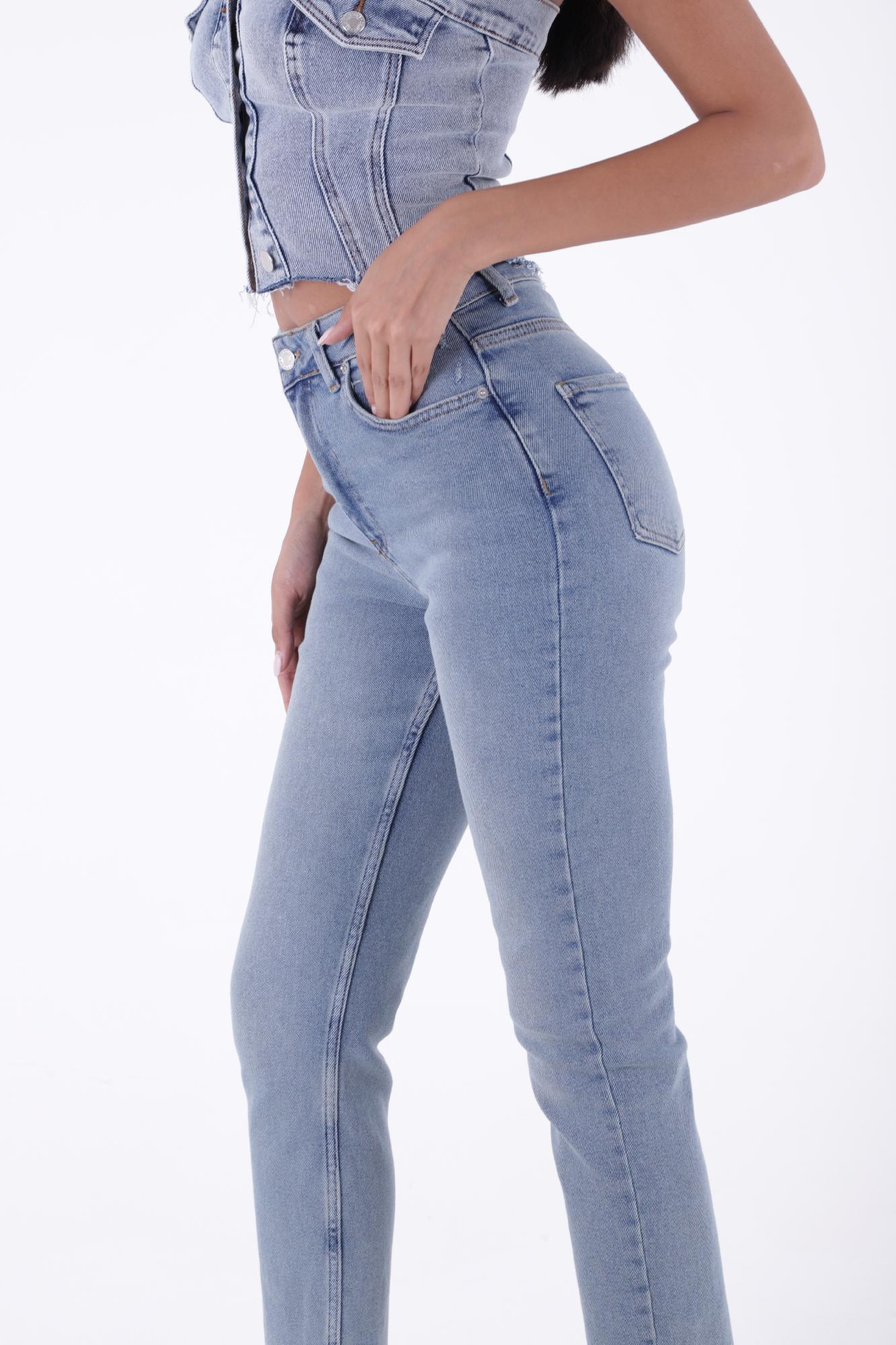 Dikişsiz Paça Mom Fit Kot Pantolon - Orta Mavi ve Tintli - (26-31) - 4