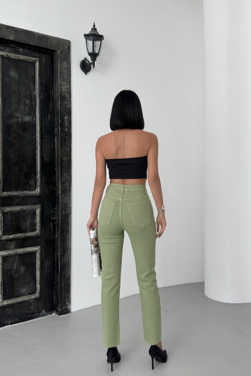 Dikişsiz Paça Mom Fit Kot Pantolon - Çağla - (26-31) - 3