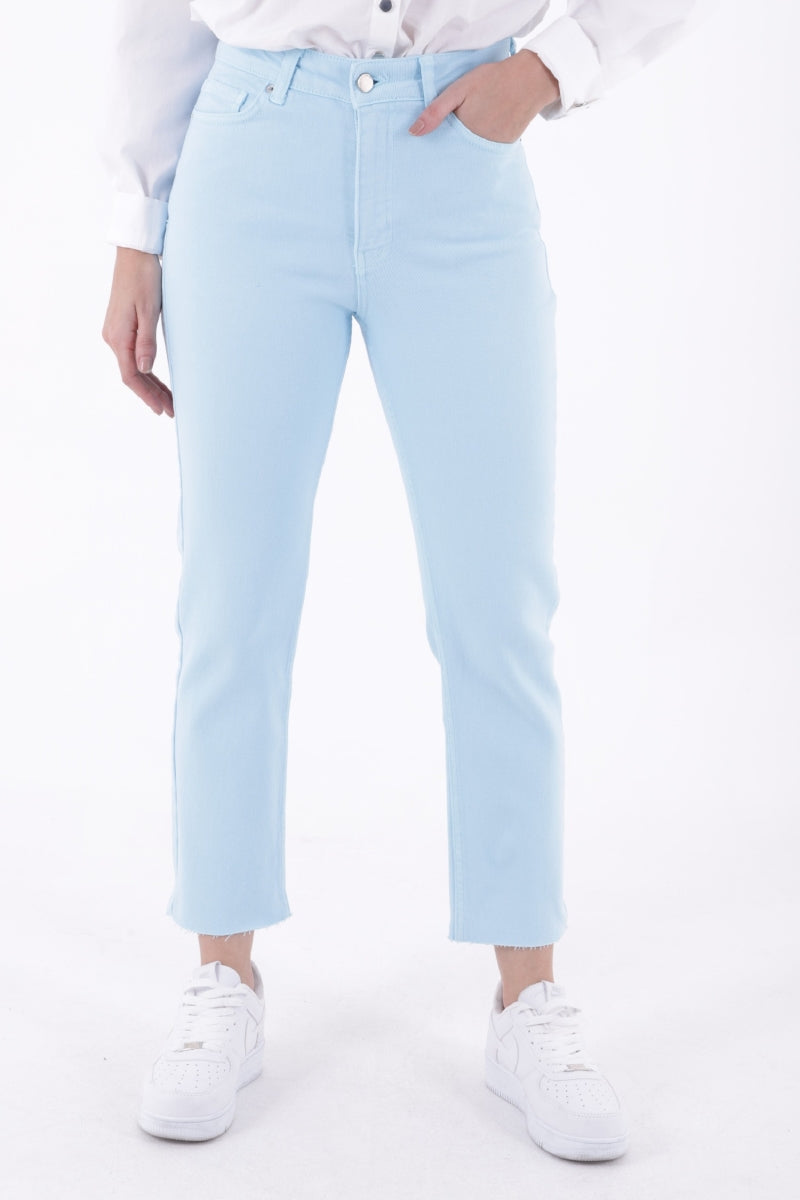 Dikişsiz Paça Mom Fit Kot Pantolon - Bebe Mavisi - (26-31) - 2