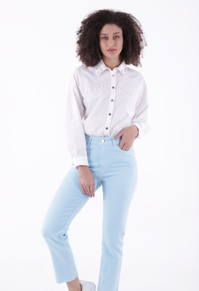 Dikişsiz Paça Mom Fit Kot Pantolon - Bebe Mavisi - (26-31) - 5