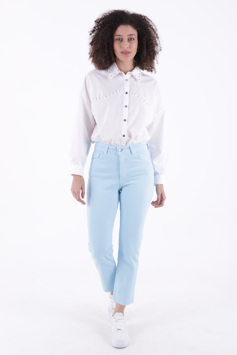 Dikişsiz Paça Mom Fit Kot Pantolon Bebe Mavisi