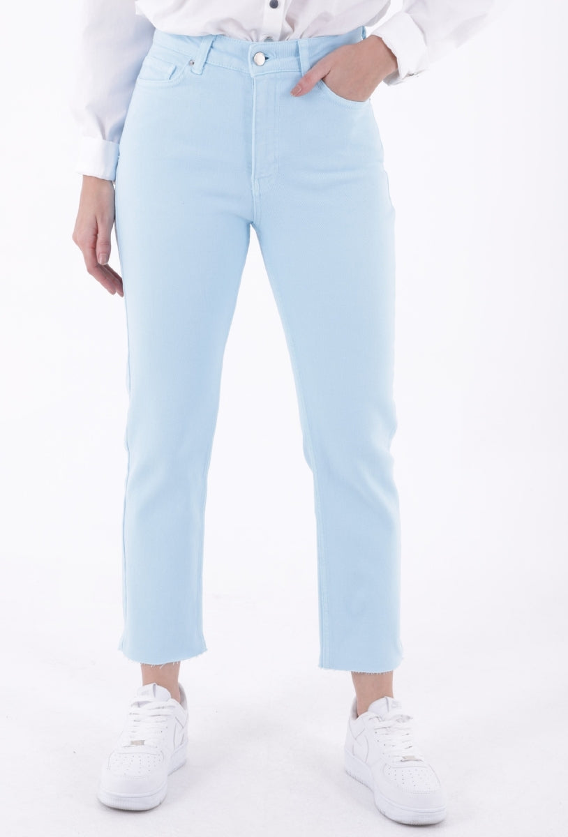 Dikişsiz Paça Mom Fit Kot Pantolon - Bebe Mavisi - (28-33) - 2