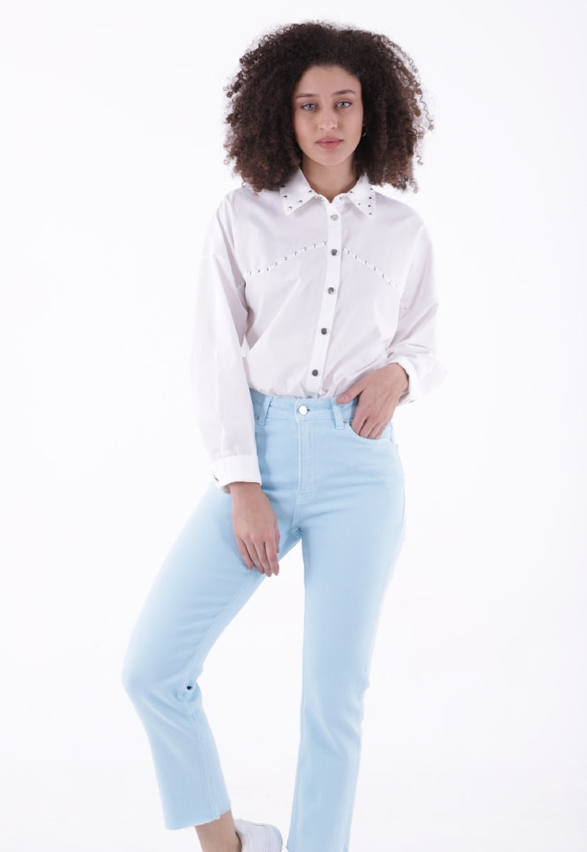 Dikişsiz Paça Mom Fit Kot Pantolon - Bebe Mavisi - (28-33) - 5