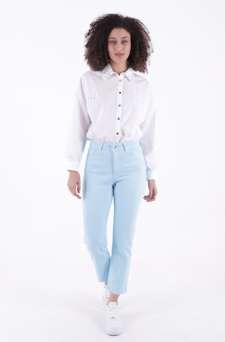 Dikişsiz Paça Mom Fit Kot Pantolon Bebe Mavisi
