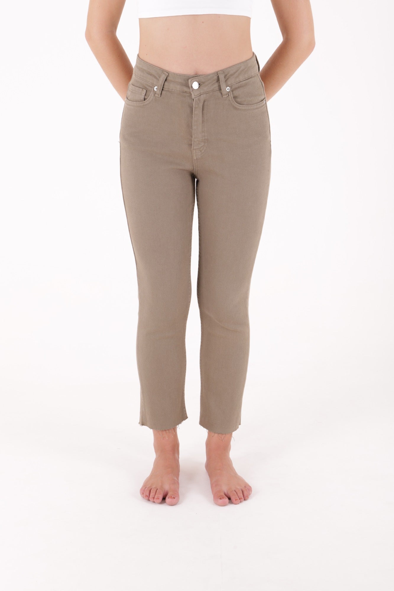 Dikişsiz Paça Mom Fit Kot Pantolon - Yeşil - (26-31) - 2