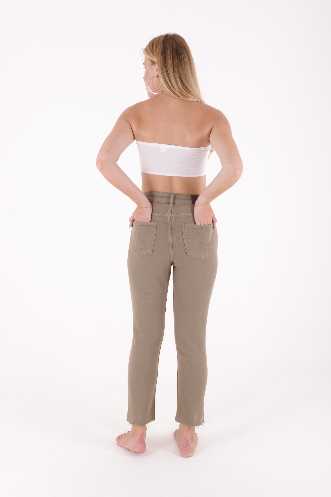 Dikişsiz Paça Mom Fit Kot Pantolon - Yeşil - (26-31) - 3